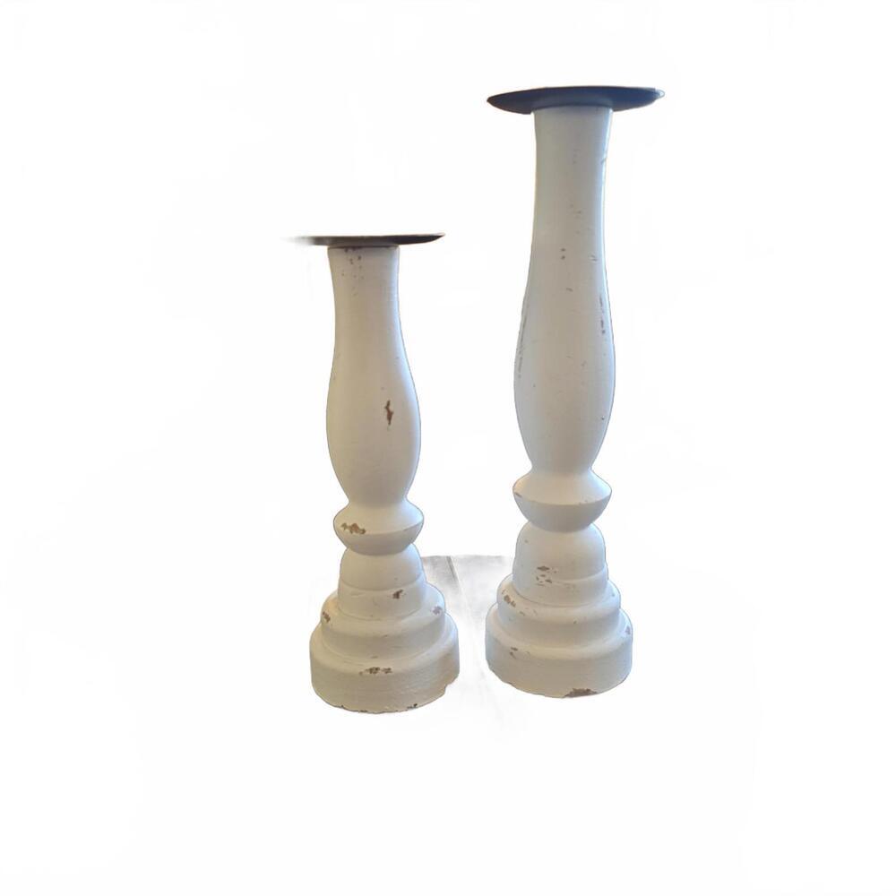 Farmhouse Set of Two White Wooden Candle Holders